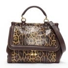 DOLCE GABBANA Sicily brown leopard print scaled leather satchel bag