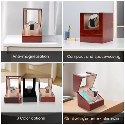 Wooden Automatic Single Watch Winder Storage Display Case Box Silent Motor New