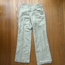 Michael Kors linen trousers tan striped 4 pants high waist slight flare EUC