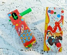 TWO VINTAGE TIN TOY PARTY NOISE MAKERS FESTIVE SPINNERS