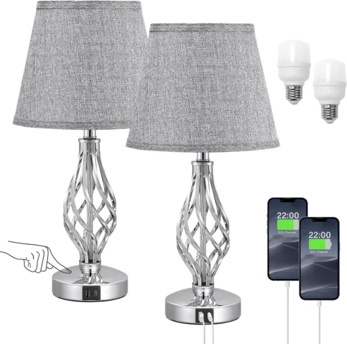 Touch bedside hotsell lamps grey