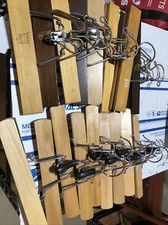 Vintage Wood Hanger Lot x 17 clamp pants trouser skirt bar clothing wooden snap