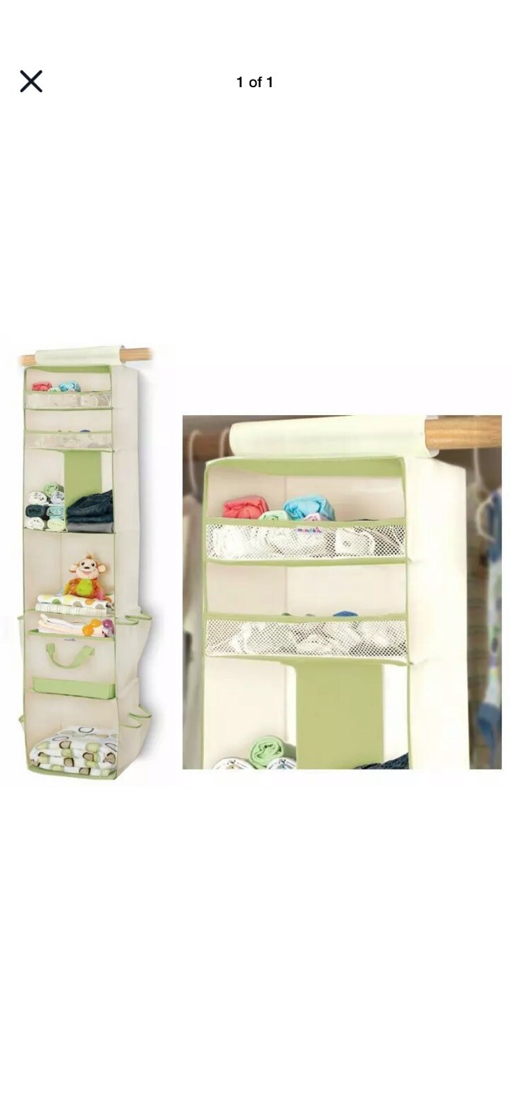 Munchkin 6 Shelf Closet Organizer, Cream/Green For Extra Storage In The