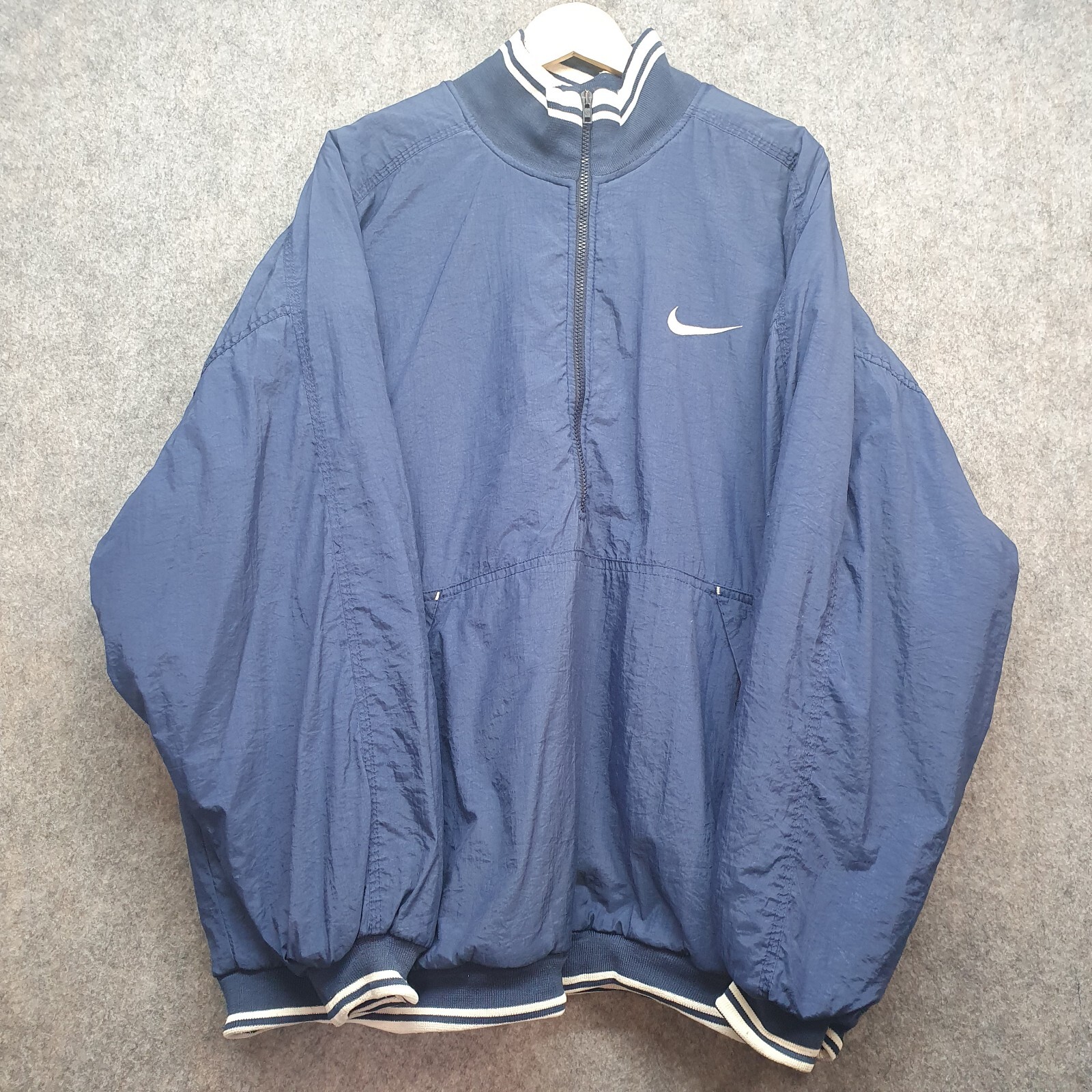Vintage Nike Bomber Jacket Mens Size XXL Blue White Zipped Pockets Logo