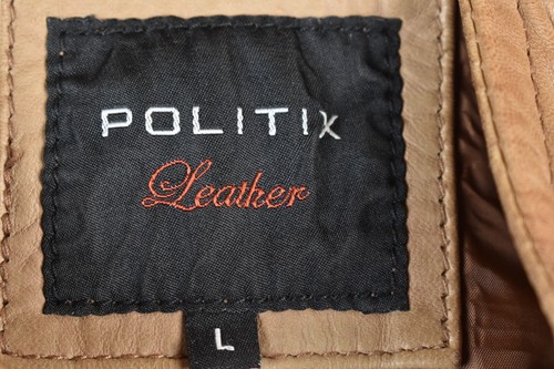 POLITIX Brown Leather Bomber Jacket size L Mens Harrington Casual Outdoors - Picture 4 of 8