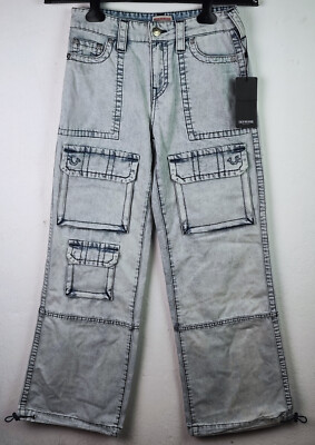 TRUE RELIGION BOBBI BAGGY CARGO JEANS Womens Cargo Pants Denim Trousers Size 32 NEW TAGS