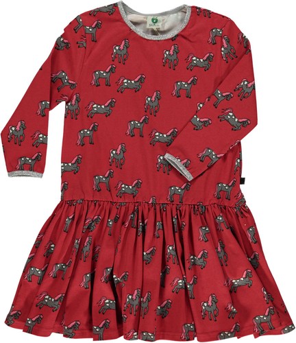 SMAFOLK Kleid langarm Dress Pferd allover Print horses rot dunkelrot Gr. 98-116  | eBay