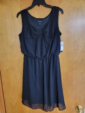 NWT~AB STUDIO Woman's MED Black Sleeveless Dress Bow Ruffle Elastic Waist $60