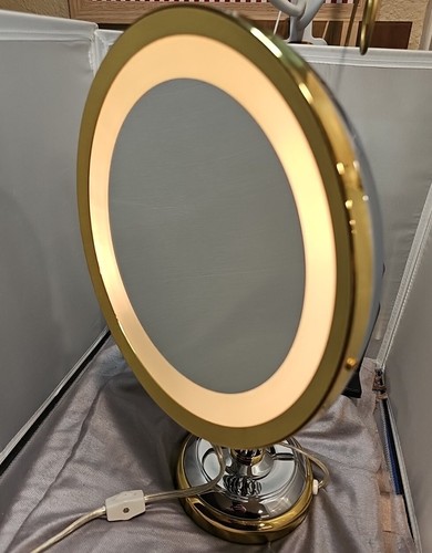 Brass/Sliver Cane & Reed Countertop Vanity Lighted Mirror Lamp 5X Magnification