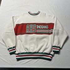 VTG 90s Sweatshirt Mens XL White Red Green Knit Pullover Varsity Sports USA Made