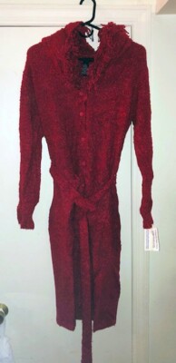Vintage Loehman's Red Fuzzy Button Up Robe Jacket Kenzie Womens Size L ...