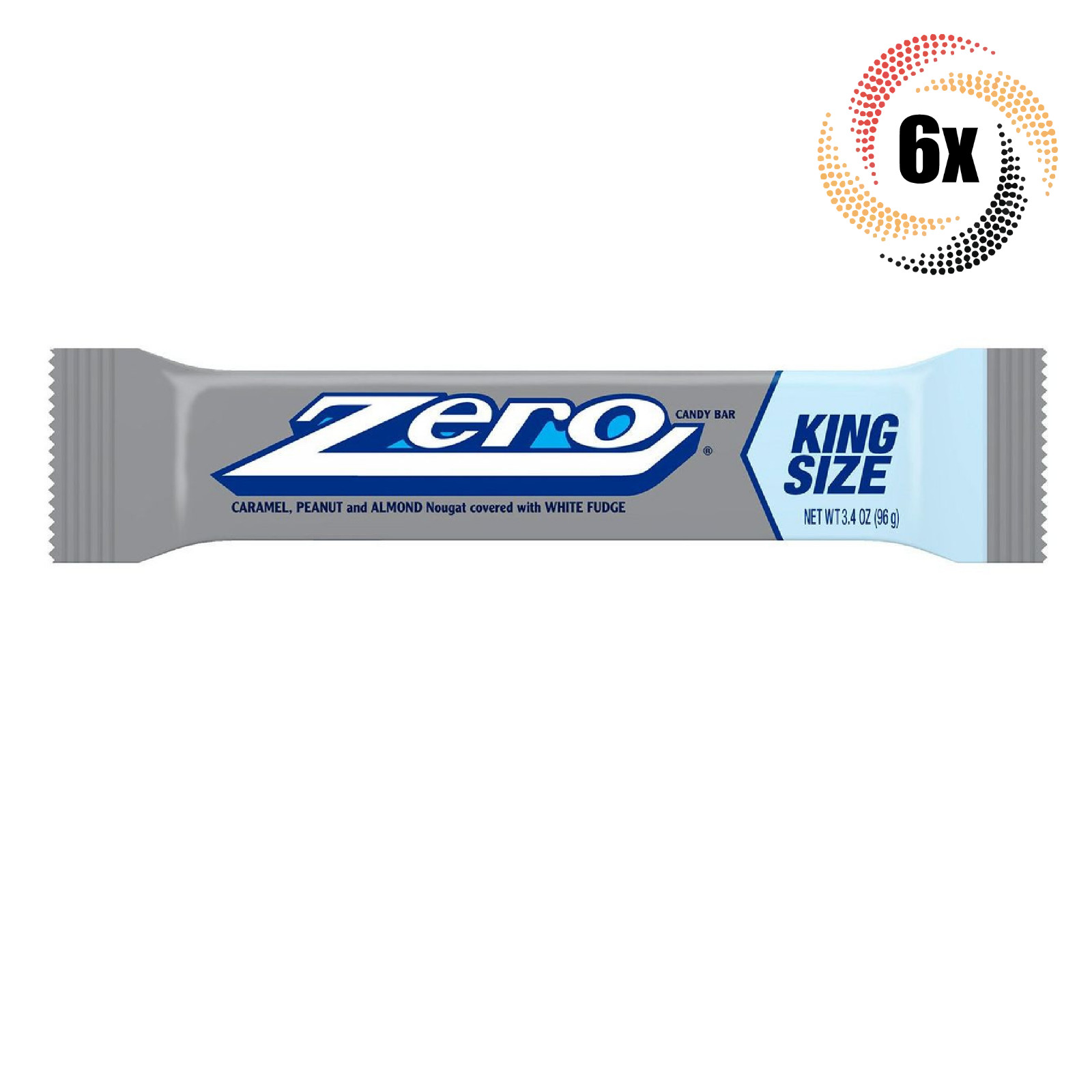 6 батончиков карамели Zero с арахисом и миндальной нугой, покрытых белой помадкой | 3,4 унции