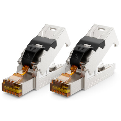 deleyCON 2x CAT6a Netzwerkstecker RJ45 Werkzeuglos Netzwerk Verlegekabel Stecker