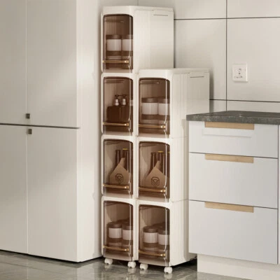 FURNITURE-ONLINE-OFFER 2-5 Tiers Tall Narrow Storage Cabinet on Wheels Collapsible Box & Lids Bathroom