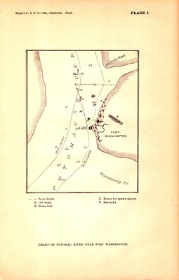 POTOMAC RIVER, FORT WASHINGTON, MARYLAND, SHAD Antique Fisheries map 1887