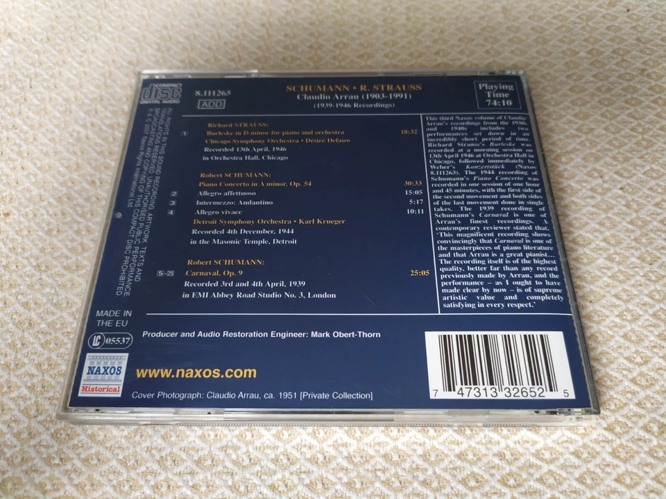 Claudio Arrau - Schumann : Piano Concerto - Strauss : Burleske - CD Naxos - Photo 2/2