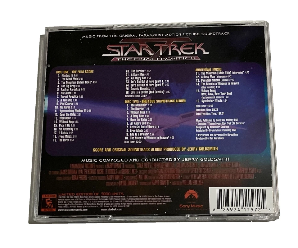 Jerry Goldsmith Star Trek V Final Frontier 2CD Ltd Ed. of 5,000 Lala Land  - OOP - Image 4 of 4