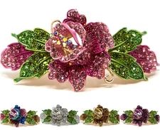 Woman metal Barrette rose flower rhinestones crystal hair clip bridal barrette