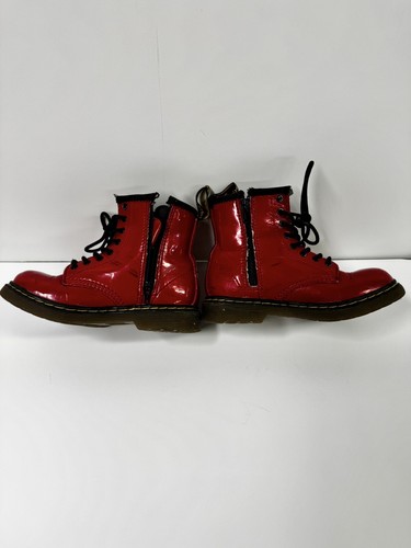 Dr Doc Martens Unisex Boots Brooklee Red Side Zip US Sz 9 Patent Leather - Picture 3 of 14