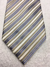GEOFFREY BEENE MENS TIE WHITE BEIGE BLUE STRIPED 3.75 X 60