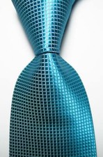 New Classic Checks Blue JACQUARD WOVEN 100 Silk Men's Tie Necktie