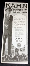 1923 OLD MAGAZINE PRINT AD, KAHN, CUSTOM MADE CLOTHES, TAILORED TO MEASURE, YOU!