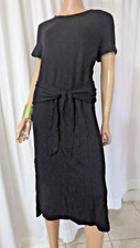 NWT TIME  TRU SZ LARGE BLACK SOFT KNIT TIE WAIST S/S MIDI DRESS BUST 44