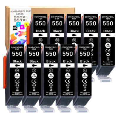 10x Druckerpatronen Black + Chip XL für Canon Pixma iP7250 MX725 PGI550 Schwarz