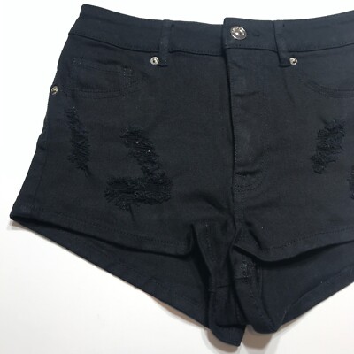 Divided by H&M Shorts Womens Size 4 Destroyed Black Denim High Waist Shortie EUC