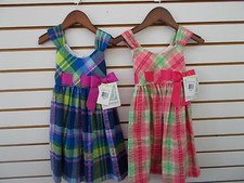 Girls Bonnie Jean Blue or Coral Plaid Dresses Sizes 4, 5, 6  12