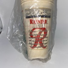 50 NOS Rainier Light Beer 14oz Paper Cups USA Made Vintage Advertising Lot