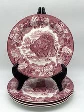 (4) Wood & Sons "English Scenery Pink" Turkey Dinner Plates