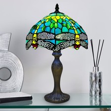 Tiffany Style Table Lamp Dragonfly 10 Inch Stained Glass Shade Handmade Lamp