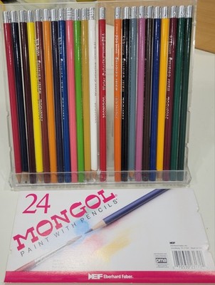 24 Vtg Eberhard Faber Mongol Paint W Pencils Colored Pencils In Original Case 23