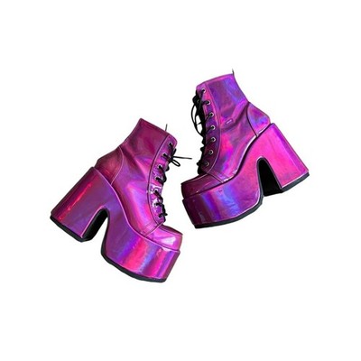 Demonia Camel 203 Purple Hologram Chunky Platform Goth Festival Ankle Boots 8