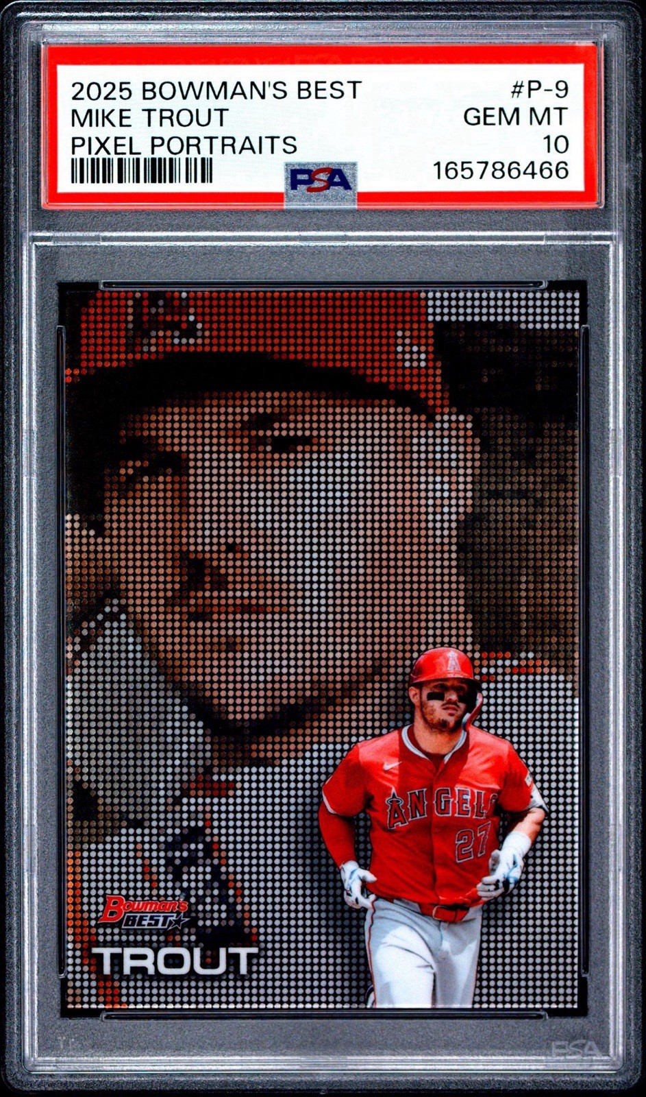 2025 Bowman’s Best Angels #P-9 Pixel Portraits Mike Trout Refractor PSA 10