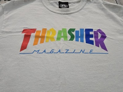 Thrasher Magazine RAINBOW SKATE MAG LOGO Skateboard T Shirt WHITE Size Medium 