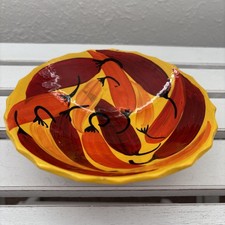 Talavera Style Glazed 5.5 " Salsa Footed Bowl Hand Painted Chiles Orange Reds