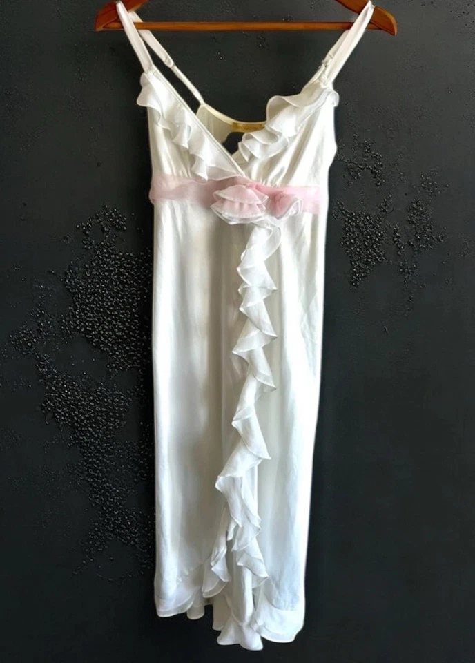 Винтажный FLORA NIKROOZ Hi низкий оборки скольжения ночная рубашка органза цветы кокетка фея S - Изображение 2 из 4