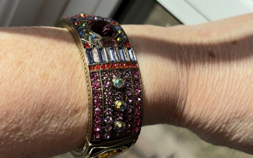 Signed Heidi Daus AB Hinge Bracelet Rhinestones & Crystal Lavender/Rose/Champang - Picture 10 of 12