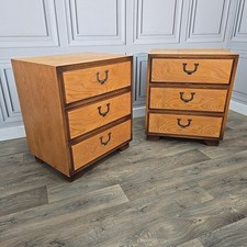 Pair Retro Bedside Drawers Vintage Oak Veneer Tables Cabinets - Mid Century MCM