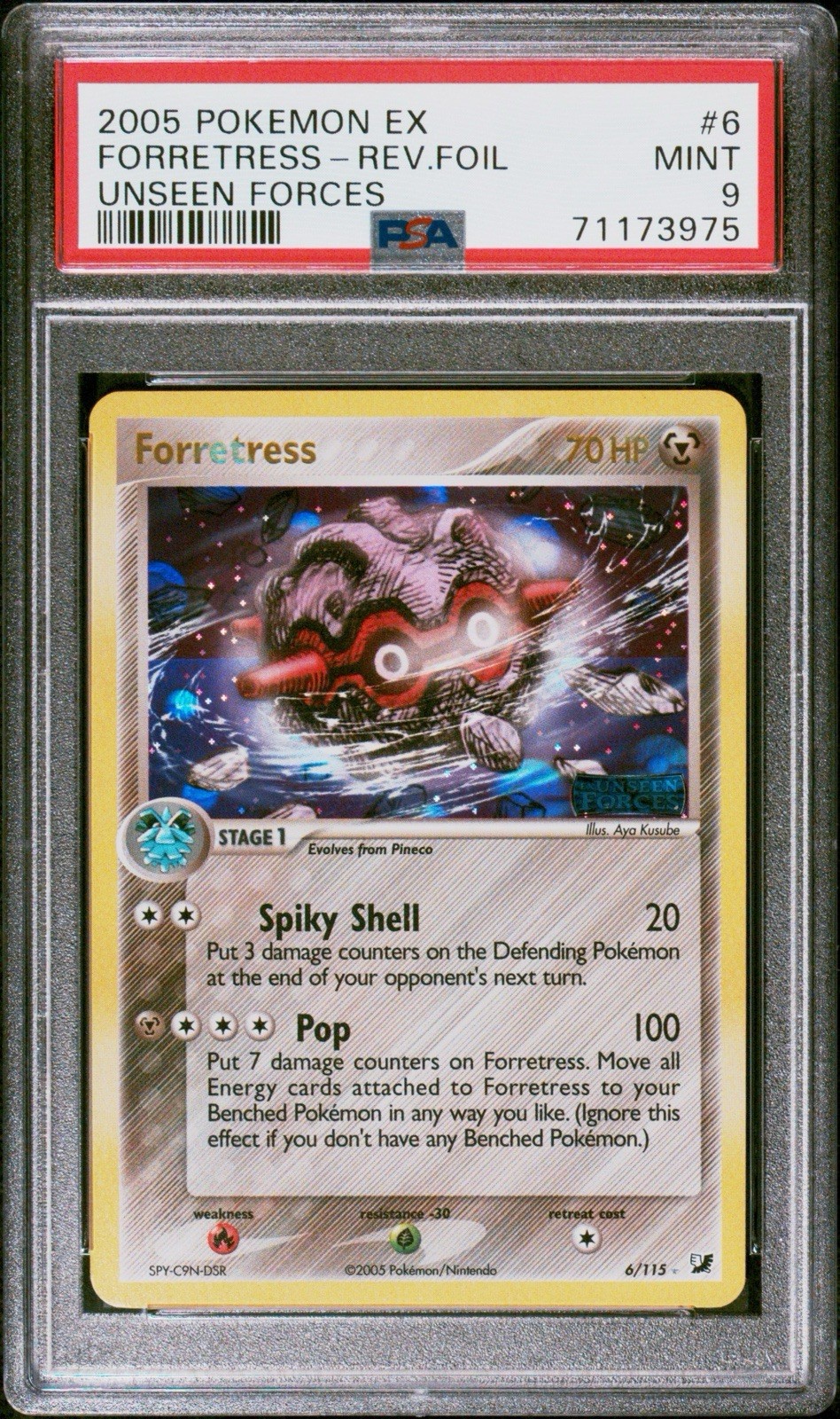 2005 POKEMON EX UNSEEN FORCES #6 FORRETRESS-REVERSE FOIL PSA 9