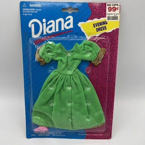 Vintage Diana Doll Clothes Barbie Clone Green Evening Dress Pink Shoes