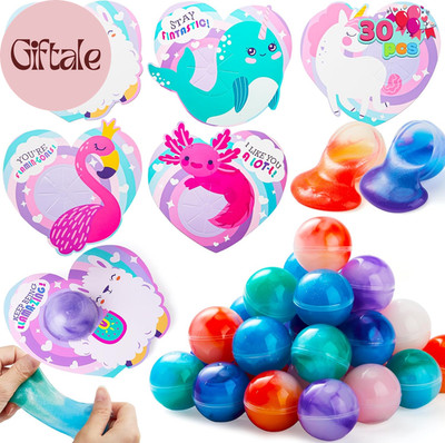 30 Packs Valentine S Day Gift Cards with Rainbow Slime Stress Relief Fidget Toy 