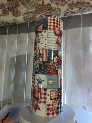 Rustic Stars & Gingham Patchwork 20oz Skinny Tumbler   Red White & Blue Wrap