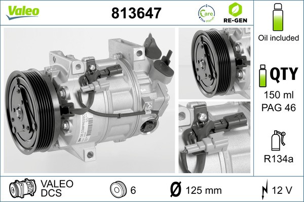 Compresseur de climatisation VALEO 813647 pour Renault Laguna 3 et Latitude