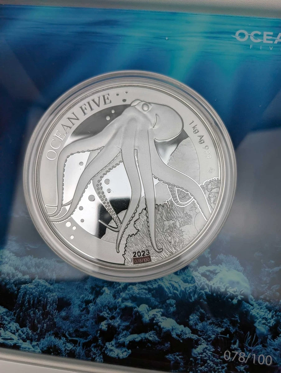 1 Kilo Silber Münze Ocean Five 2023 PP - Oktopus - Auflage: 100!
