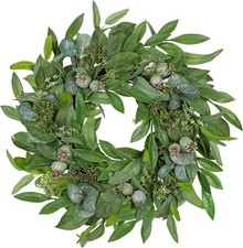 24" Artificial Greenery Wreath for Front Door, Fake Magnolia Leaf Silk Wreath