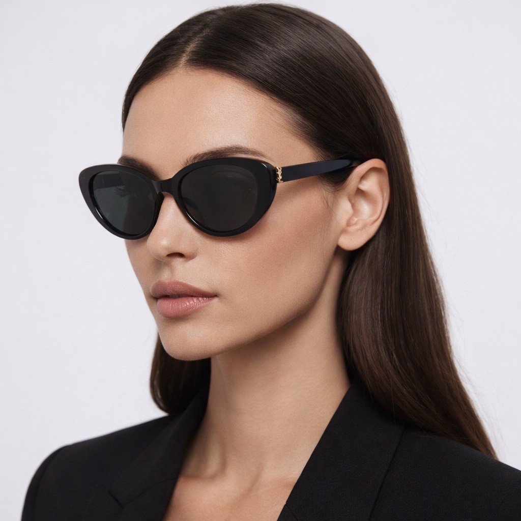 Saint Laurent SL M154 001 Cat Eye Women's Sunglasses Black Frame Black Lens thumbnail 2