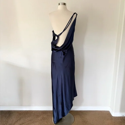 Meshki NWT Yvette Slip Maxi Dress With Asymmetrical Hem Navy Blue Medium M  | eBay